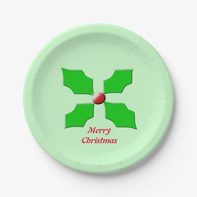 Merry Christmas Holly Custom Paper Party Plates (Front)