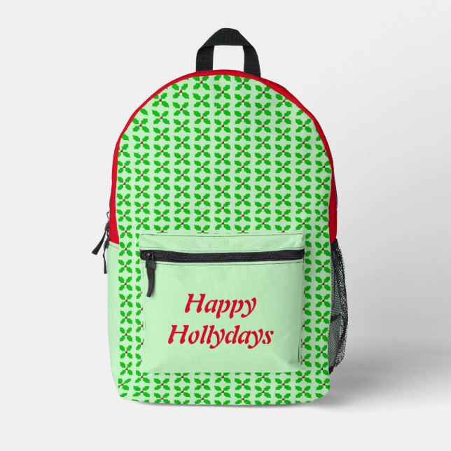 Merry Christmas Holly Custom Printed Backpack (Front)
