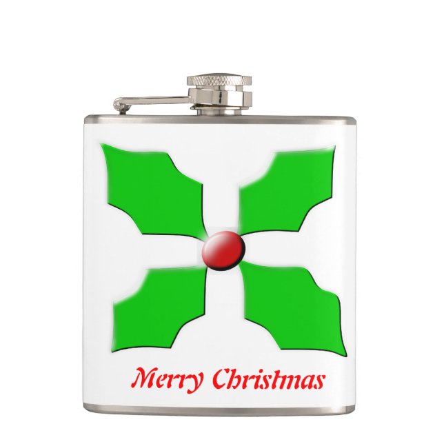 Merry Christmas Holly Customisable Flask (Front)