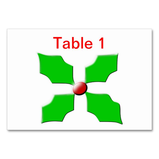 Merry Christmas Holly Customisable Tablecard Table Number (Front)