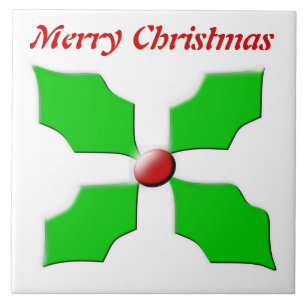 Merry Christmas Holly Customisable Tile