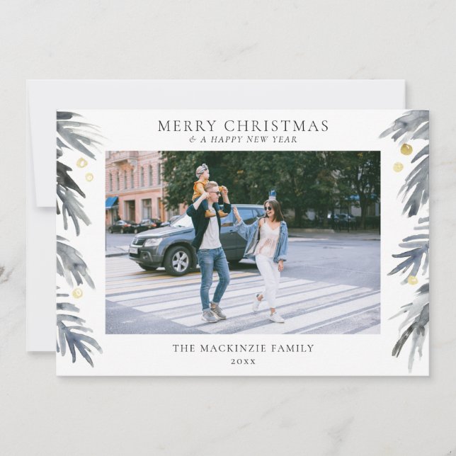 Merry Christmas Holly Family Photo Holiday Card (Front)