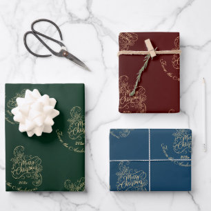 Merry Christmas Holly Green Red Blue Holiday Wrapping Paper Sheet