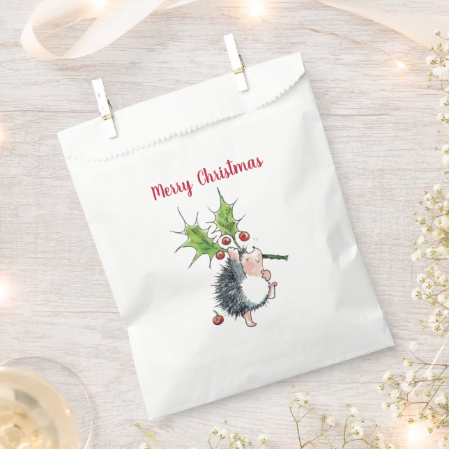 Merry Christmas Holly Hedgehog Favour Bag (Clipped)