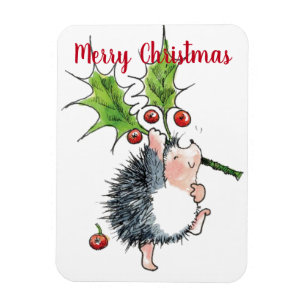 Merry Christmas Holly Hedgehog Magnet