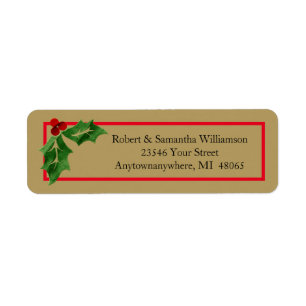 Merry Christmas Holly Holiday Return Address Label