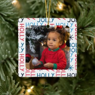 Merry Christmas Holly Jolly Personalised Ceramic Ornament