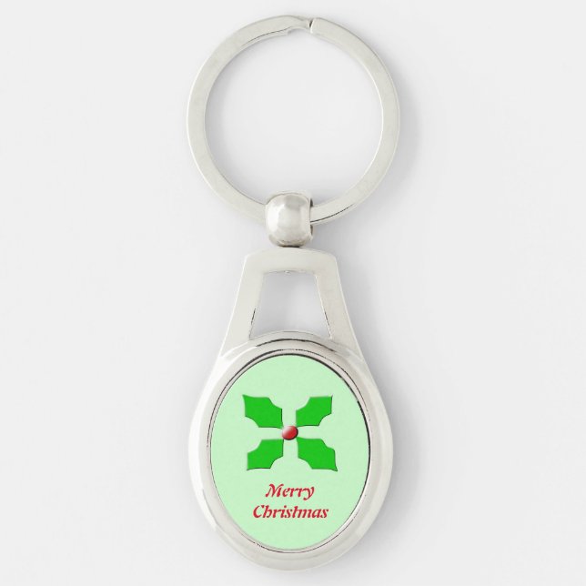 Merry Christmas Holly Keychain (Front)