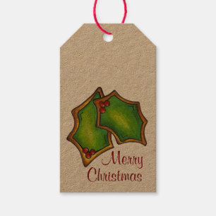 Merry Christmas Holly Leaf Leaves Holiday Cookie Gift Tags