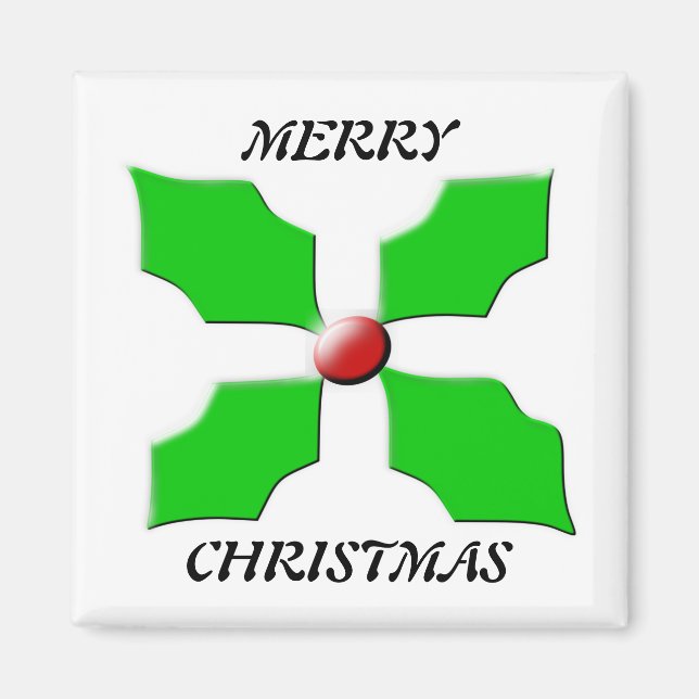 Merry Christmas Holly Magnet (Front)
