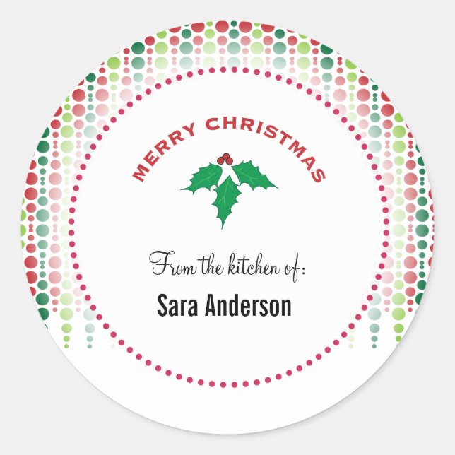 Merry Christmas holly, personalised baking Classic Round Sticker (Front)