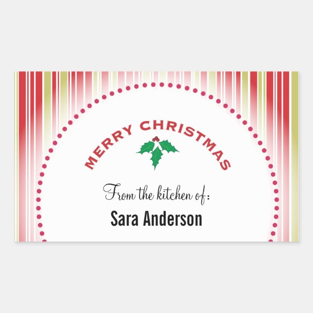 Merry Christmas Holly, Personalised Baking Rectangular Sticker (Front)