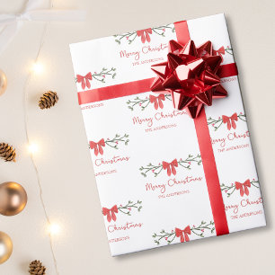 Merry Christmas   Holly & Red Bow   Personalised Wrapping Paper