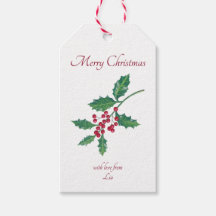 Merry Christmas Holly Red Green Gift Tag