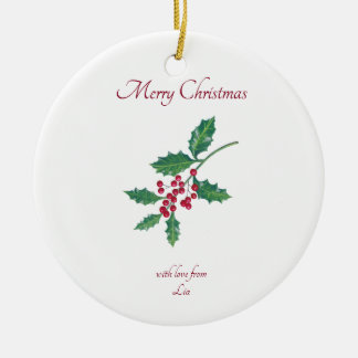 Merry Christmas Holly Red Ornament