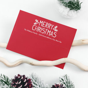 Merry Christmas Holly Red Return Address Envelopes