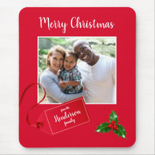 Merry Christmas Holly Sprig - Custom Photo - Mouse Pad