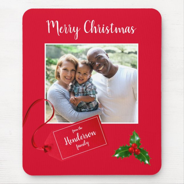 Merry Christmas  Holly Sprig - Custom Photo - Mouse Pad (Front)