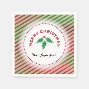 Merry Christmas Holly Stripe Pattern Napkin