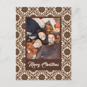 Merry Christmas Holly   Vintage Cream & Brown   Holiday Postcard