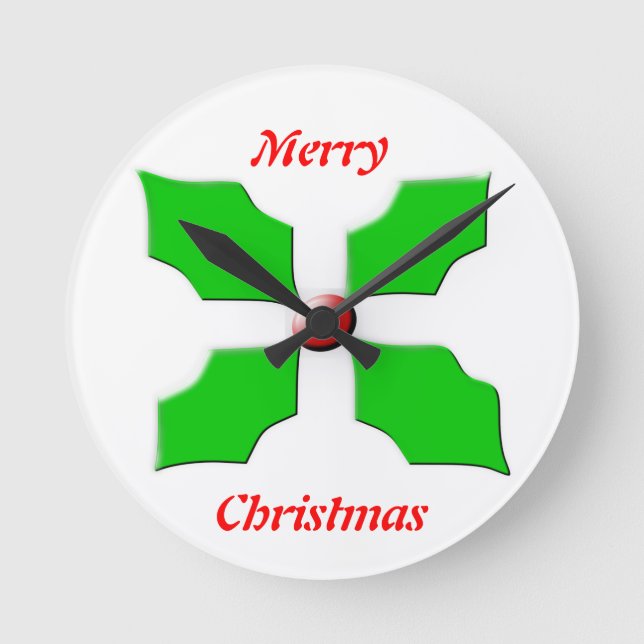 Merry Christmas Holly Wall Clock (Front)