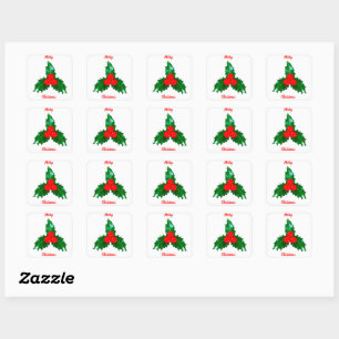Merry Christmas Holly White Stickers