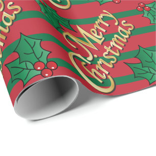 Merry Christmas Holly Wrapping Paper