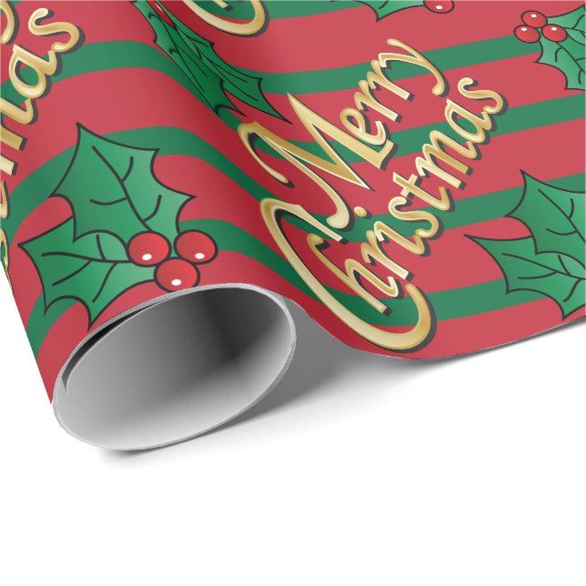 Merry Christmas Holly Wrapping Paper (Roll Corner)