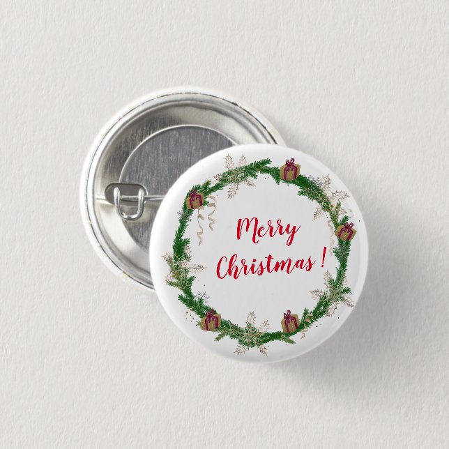 Merry Christmas holly wreath 3 Cm Round Badge (Front & Back)
