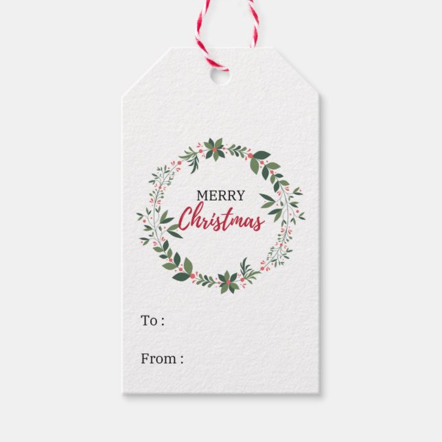 Merry Christmas Holly Wreath Gift Tag Party Favour (Front)