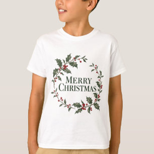 Merry Christmas Holly Wreath Kids’ T-Shirt