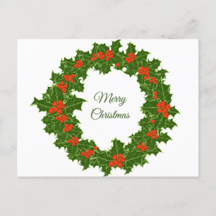 Merry Christmas Holly Wreath Postcard