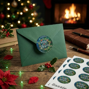 Merry Christmas Holly Wreath Return Address Labels
