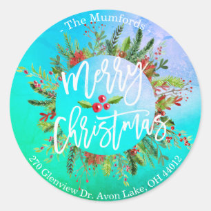 Merry Christmas Holly Wreath Return Address Labels