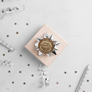 Merry Christmas Holly Wreath RSVP Gold Kraft Brown Classic Round Sticker