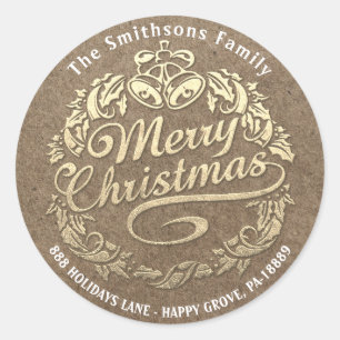 Merry Christmas Holly Wreath RSVP Gold Rustic Classic Round Sticker