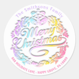 Merry Christmas Holly Wreath RSVP Royal Pastels Classic Round Sticker