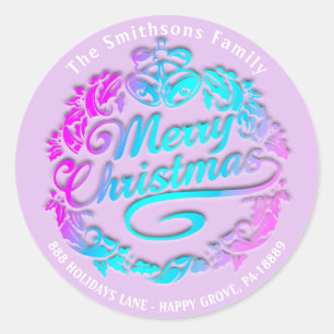 Merry Christmas Holly Wreath RSVP Royal Pin Blue Classic Round Sticker