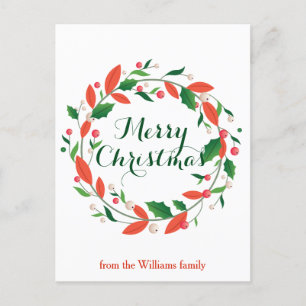 Merry Christmas Holly Wreath Traditional Custom Postcard