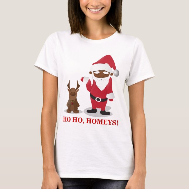 Merry Christmas Homeboys: Black Santa & Blingin' T-Shirt (Front)