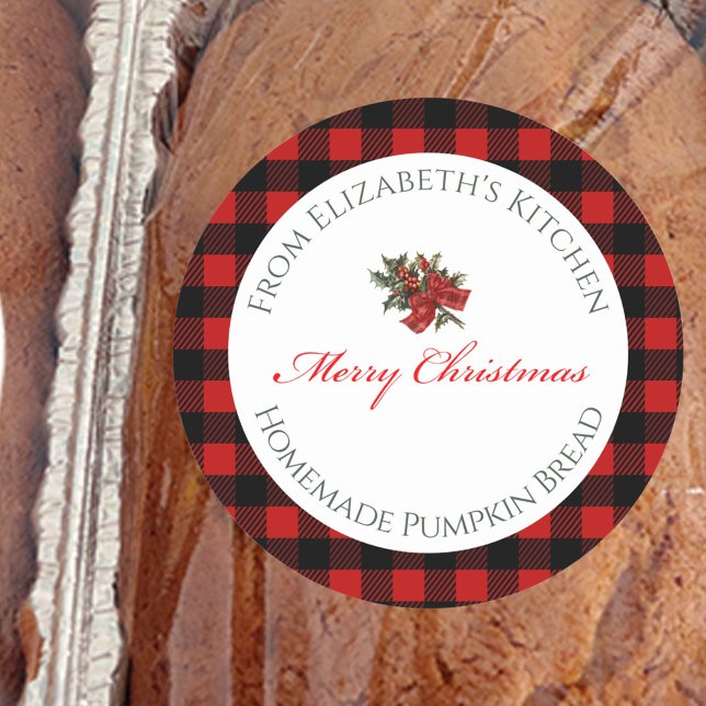 Merry Christmas Homemade Food Red Buffalo Plaid Classic Round Sticker (Creator Uploaded)