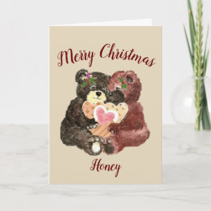 Merry Christmas Honey Cute Teddy Bear Hugs Holiday Card