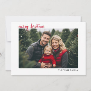 Merry Christmas Horizontal Photo Modern Script Red Holiday Card