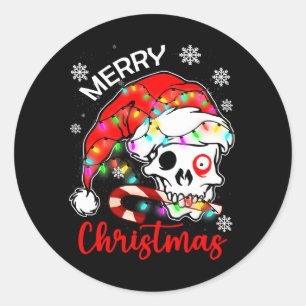Merry Christmas Horror Santa Skull With Candy Cane Classic Round Sticker