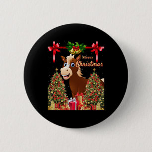 Merry Christmas Horse 6 Cm Round Badge