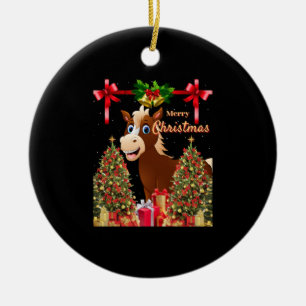 Merry Christmas Horse  Ceramic Ornament
