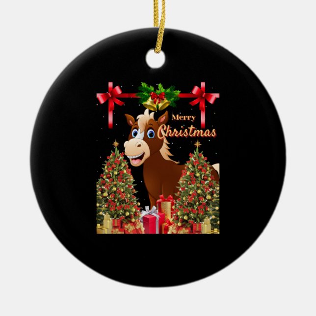Merry Christmas Horse  Ceramic Ornament (Front)