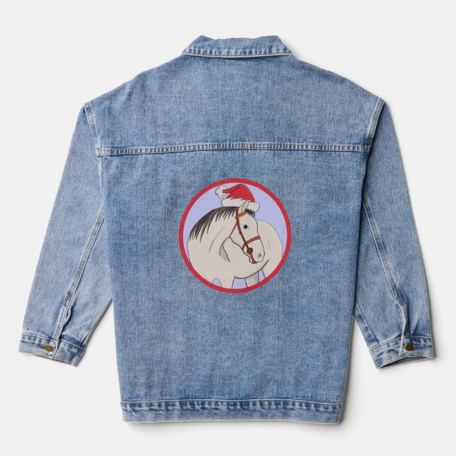 Merry Christmas Horse Denim Jacket (Back)