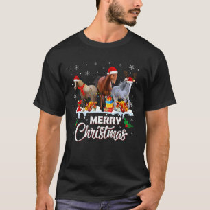 Merry Christmas Horse Light Reindeer Santa Hat Sn T-Shirt