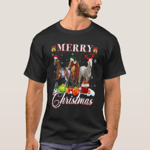 Merry Christmas Horse Light Reindeer Santa Hat Sn T-Shirt